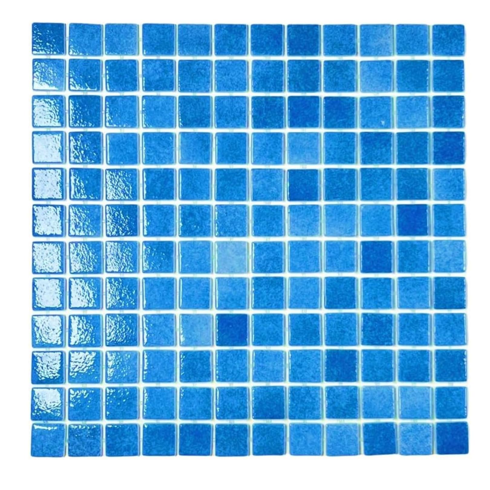 Tenedos Square 1x1 Blue Recycled Glass Mosaic Floor Wall Pool Tile Backsplash (Exact Size 7/8 Inch) for Kitchen Swimming Pool Tile, Bathroom, Accent Decor (1 Sheet, Capri Blue)