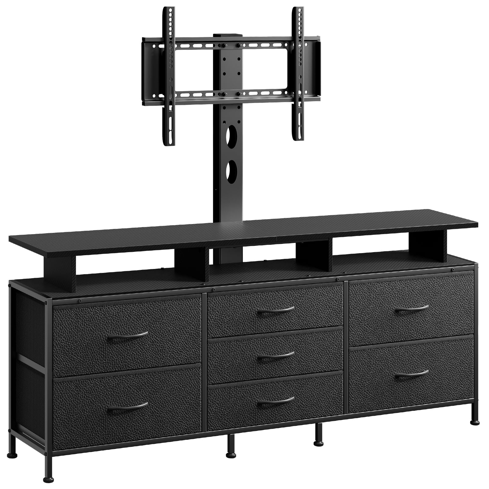 REAHOME TV Stand with Mount, 63" Entertainment Center for 32/45/55/60/65/70 inch TVs, Media Console Table with 7 Drawers, Height Adjustable Mount, Dresser TV Stand for Living Room, Carbon Fiber Black