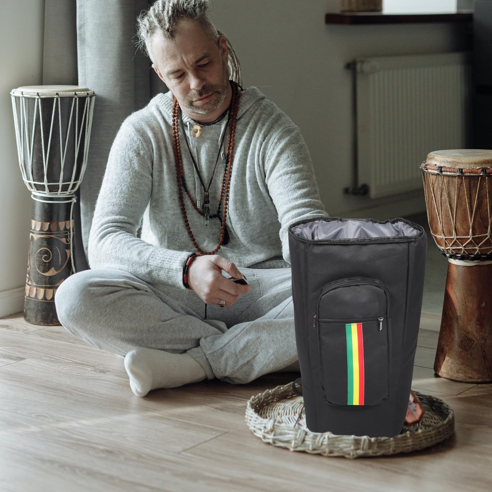 Borsa Porta-tamburi Africani 8-12 Pollici, Custodia | Oxford Cloth Nero, Tracolle a Spalla e Schiena, per Trasporto Comodo in Varie Occasioni
