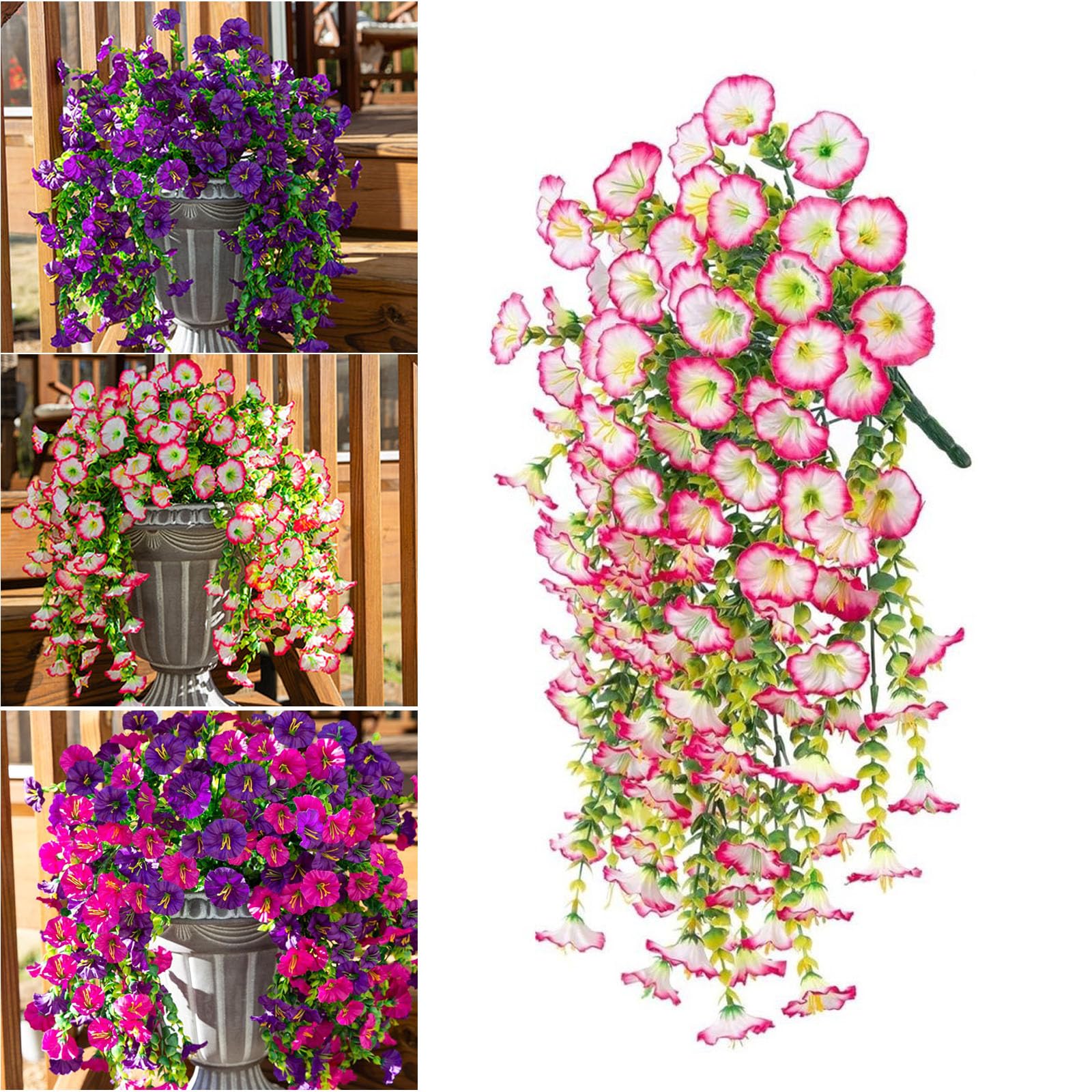 HOPASRISEE Artificial Hanging Morning Glory Flowers, 75cm Lifelike Artificial Morning Glory Hanging Plants, Uv Resistant Faux Plants Flower For Home Porch Patio Garden (G, 1PC)