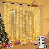 Honche 300 LED Fairy Curtain String Lights 10x10ft Warm White with Remote - USB Bedroom Wedding Party Christmas Decor
