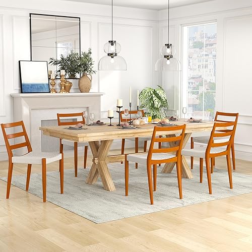 Miniatura 6 de Bonzy Home Juego de 4 sillas de comedor de ratán de madera, sillas de comedor con asiento tejido y patas de madera maciza, silla de cocina sin