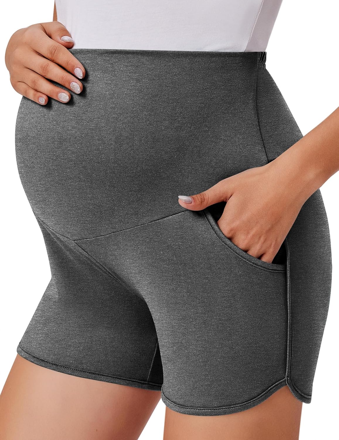 Ekouaer Maternity Shorts Over The Belly Pregnancy Lounge Summer Workout Pajama Sleep Shorts with Pockets