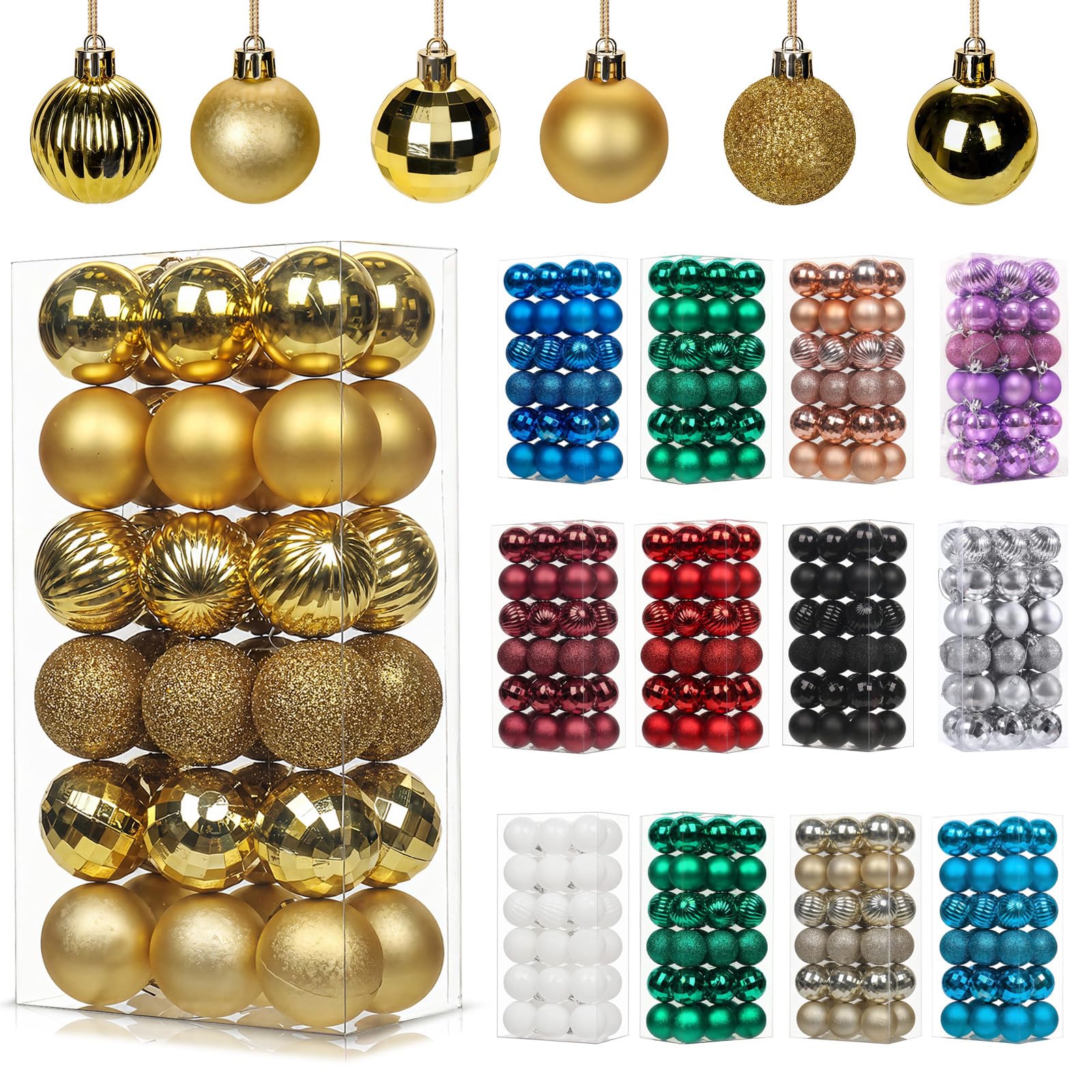 36Pcs Gold for Christmas Tree Decorations,30mm/1.18" Mini Xmas Bauble Hanging Ball,Christma Balls Ornaments with String,Shatterproof Golden Christmas Baubles for Xmas Tree Wedding Holiday Party Decor