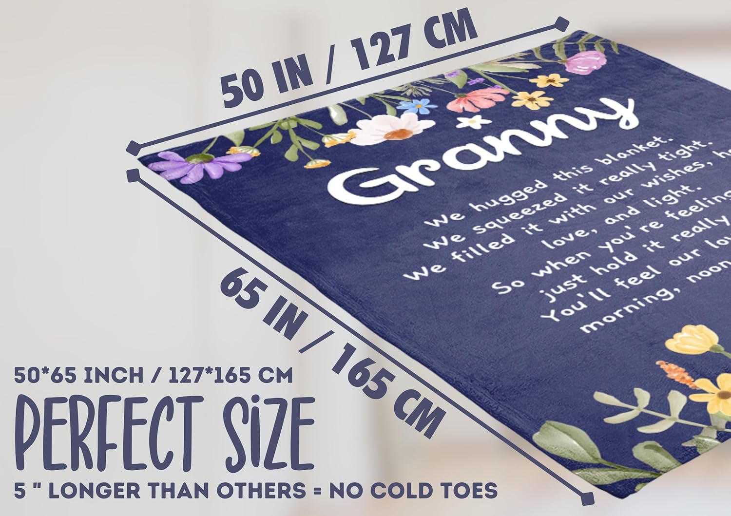 InnoBeta Granny Gifts, Grandma Gifts for Granny, Flannel Throw Blankets on Mother's Day, Christmas, Birthday, 50" x 65", Blue Flowers - Image 4