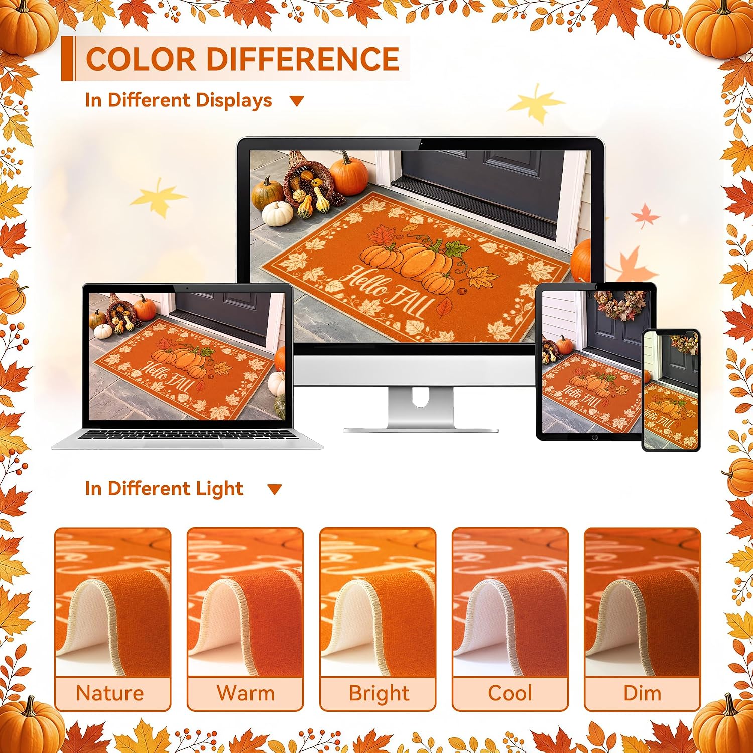 Fall Door Mat 17"x29", Hello Pumpkin Welcome Mat for Porch Rugs