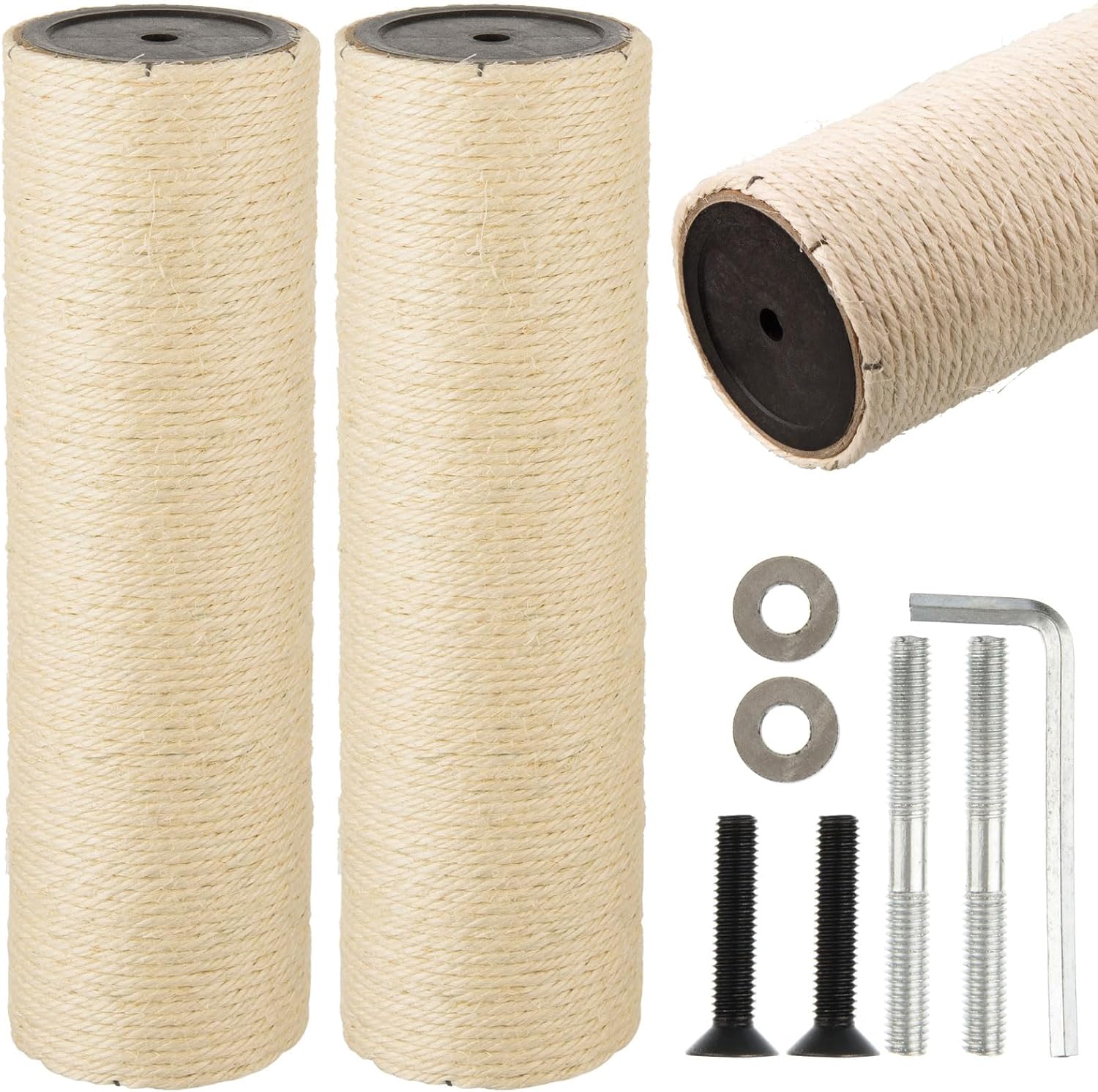 2 Root Cat Scratching Post Replacement 11.81x3.54 Cat Tree Scratch Post Replacement Natural Sisal Pole Cat Scratch Post Refill Pole Part with M8 Screws for Kitten Tree Tower Cat Furniture Accessories M8*2Post 30cm/11.81in