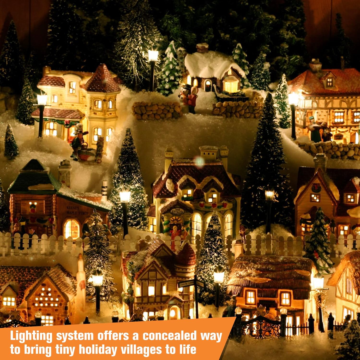 Meonum Christmas Village Light System Set Accessory Cord Compatible with Department 56 Christmas Building and Accessory Craft Village House Lighting System, Blow Mold Light(with 10 LED Light Bulbs)