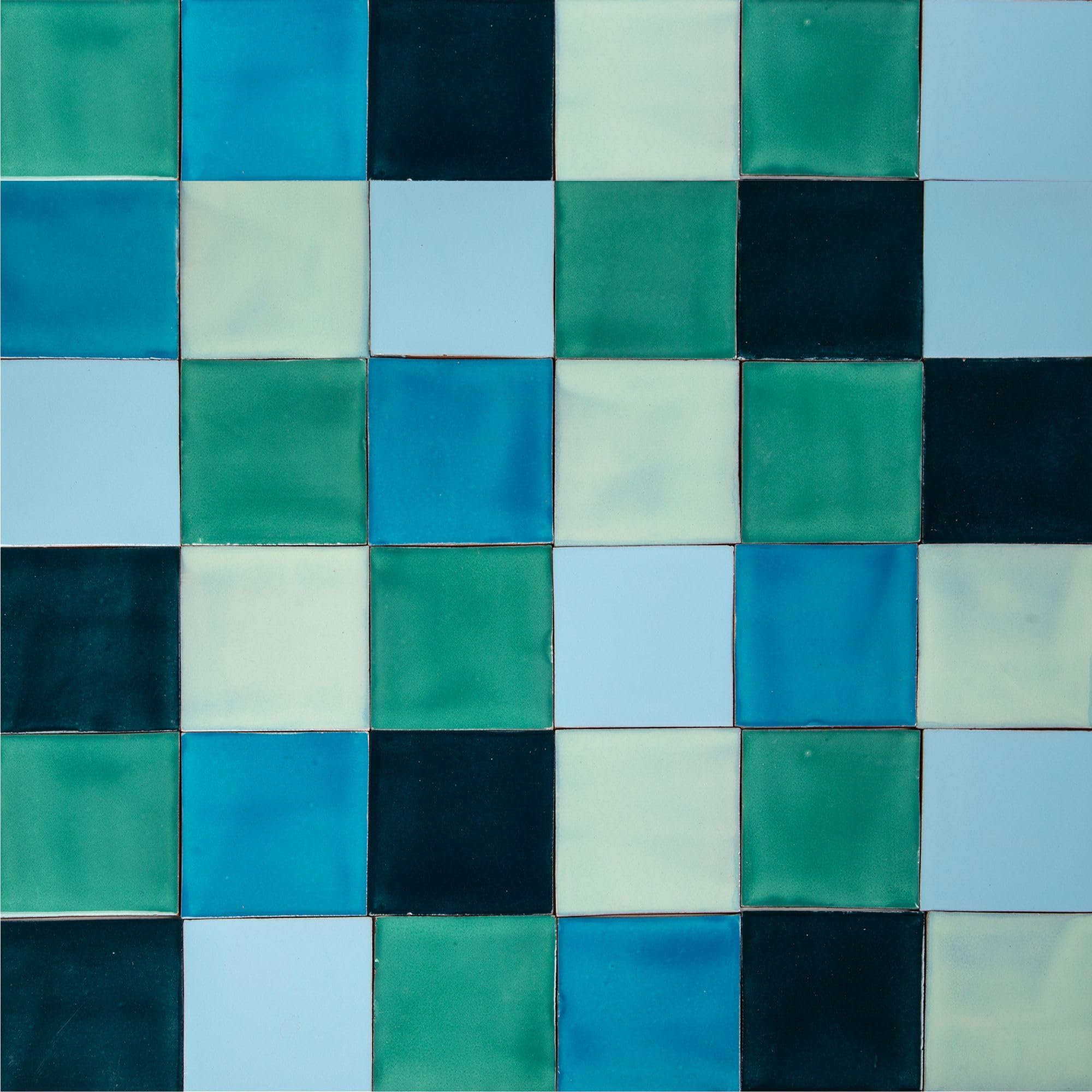Cerames Azulejos de mosaico de color verde y azul, azulejos de cerámica mexicana, azulejos mexicanos para cocina, baño, ducha, pared posterior de cocina, un paquete de 90 azulejos de 10,5 x 10,5 cm