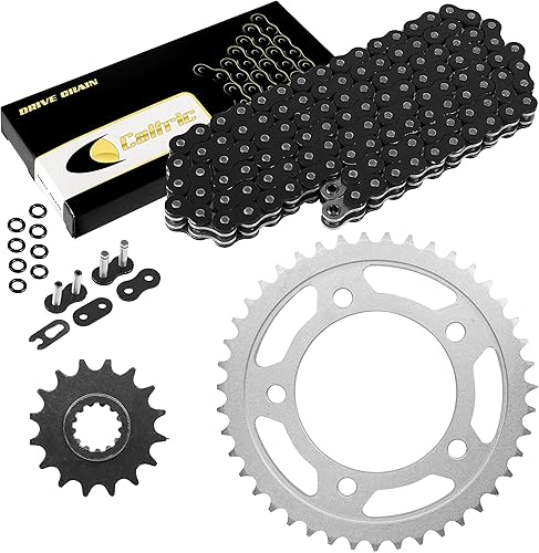 Caltric Kit de cadena de transmisión y piñones de junta tórica negra compatible con Honda CB900F 919 Hornet 2002 2003-2007