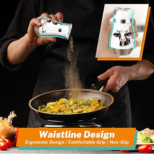 Miniatura 11 de Juego de saleros y pimenteros, coctelera de sal y pimienta con fondo de vidrio de 4 onzas con tapa de acero inoxidable para mesa de cocina, Rojo