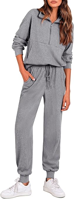 PRETTYGARDEN Women's Fall 2 Piece Lounge Sets Zip Up Sweatshirt Jogger Pants Sweat Track Suits Travel Outfit Winter Clothing