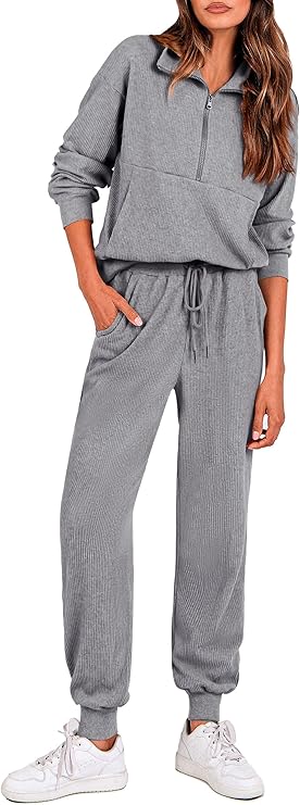 PRETTYGARDEN Women's Fall 2 Piece Lounge Sets Zip Up Sweatshirt Jogger Pants Sweat Track Suits Travel Outfit Winter Clothing