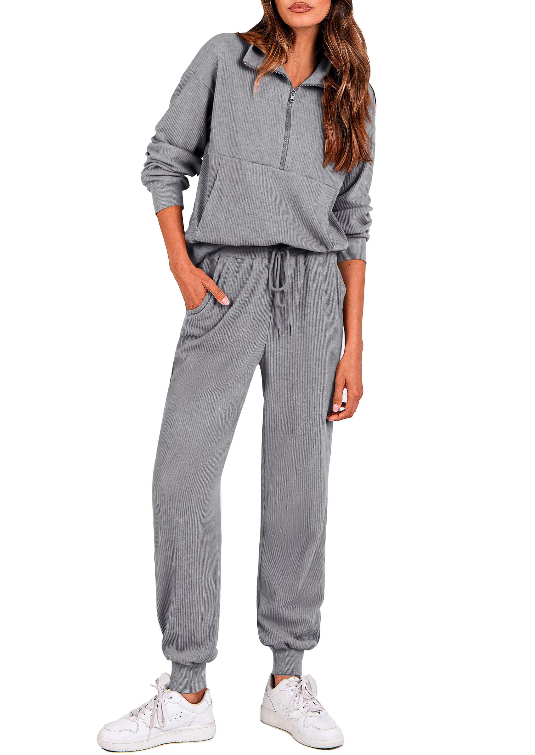PRETTYGARDEN Airport Travel Outfit Women Ribbed Knit Matching Lounge Sets