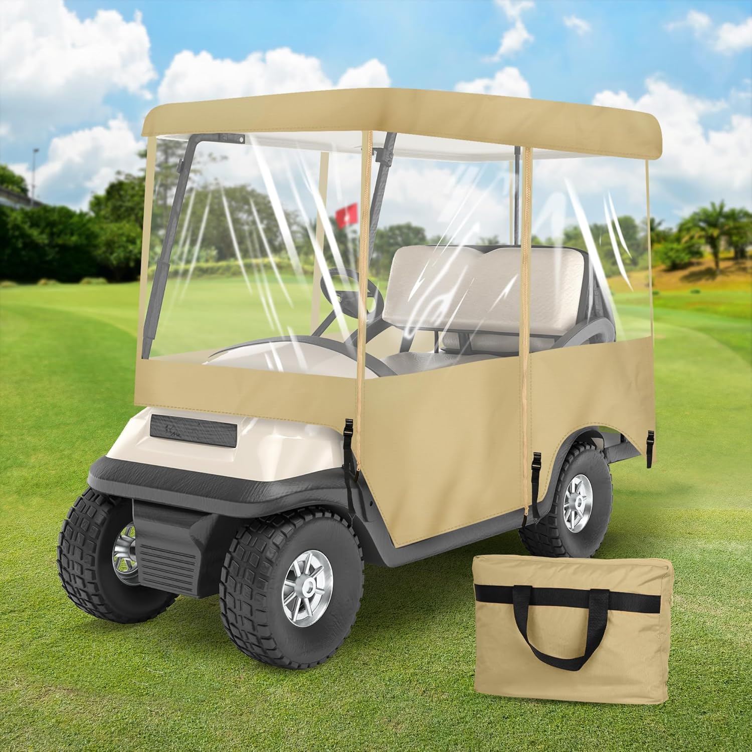 SHANTRA Golf Cart Enclosure, Golf Cart Cover for 2/4 Passengers with 4-Sided Transparent Windows, Portable & Universal Rain Cover with Carrying Bag - Waterproof