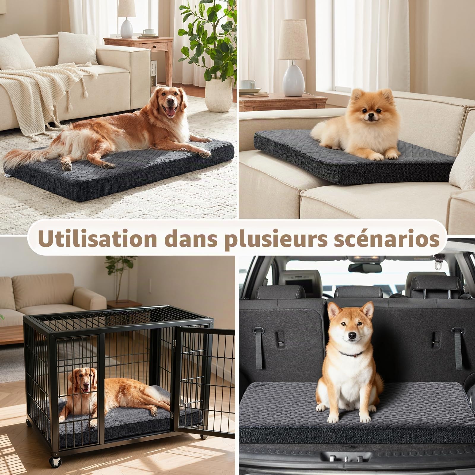 JOEJOY Panier Chien Grande Taille Orthopedique XXL, Coussin Chien Lavable en Machine, Tissu Peluche Doux, Base antidérapante, Tapist Chien Matelas Lit Anti-Stress, 119x74x10cm, Gris