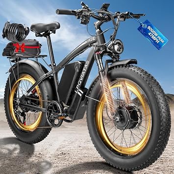 9000W Peak AWD-Ebike-Dual-Motor-Electric-Bike for Adults-Men, 58V Max-output 34Ah Dual-Motor-Ebike 42-46M PH-Hunting-Ebike Long Range Dirtbike, 24*4.0 Fat-Tire-Electric-Bicycle Mountain Bike