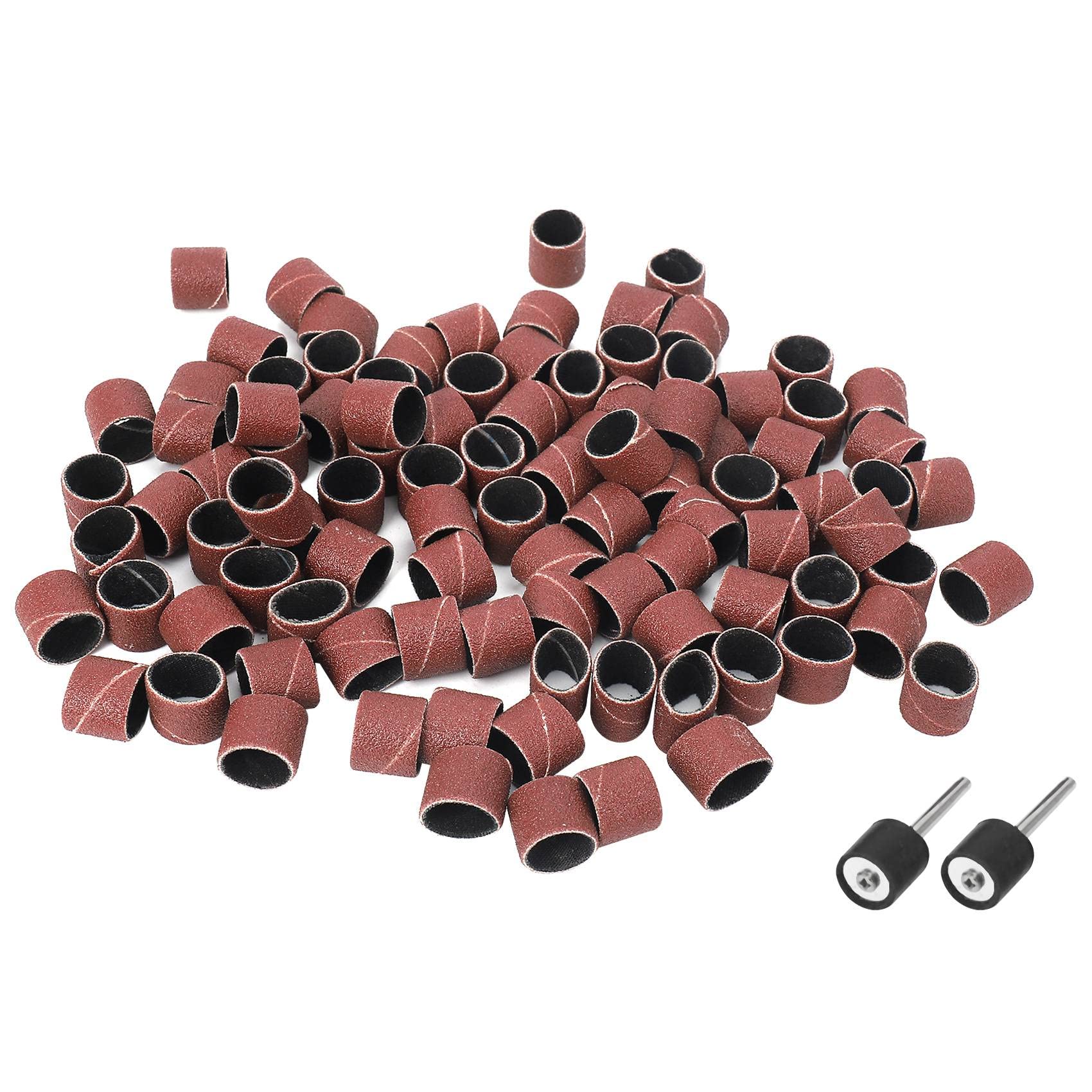 BPQiang 100pc 1/2" Sanding Bands Kit with 2 Drum Mandrel for Rotary Tools