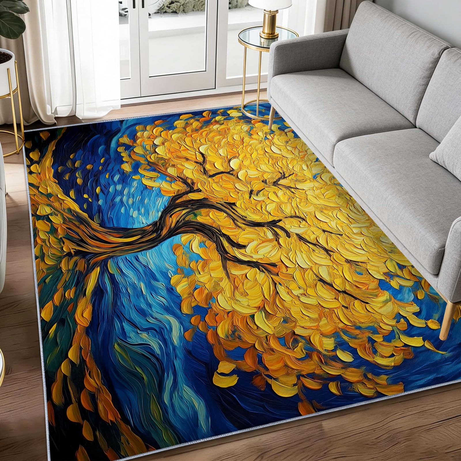 Alfombra de dormitorio árbol de la vida lavable y antideslizante para habitación infantil