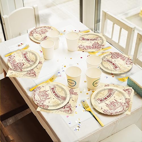 Miniatura 7 de chiazllta 96 platos y servilletas de papel para fiesta de mago mágico, platos de fiesta temática de mago, platos de cumpleaños de castillo vintage y