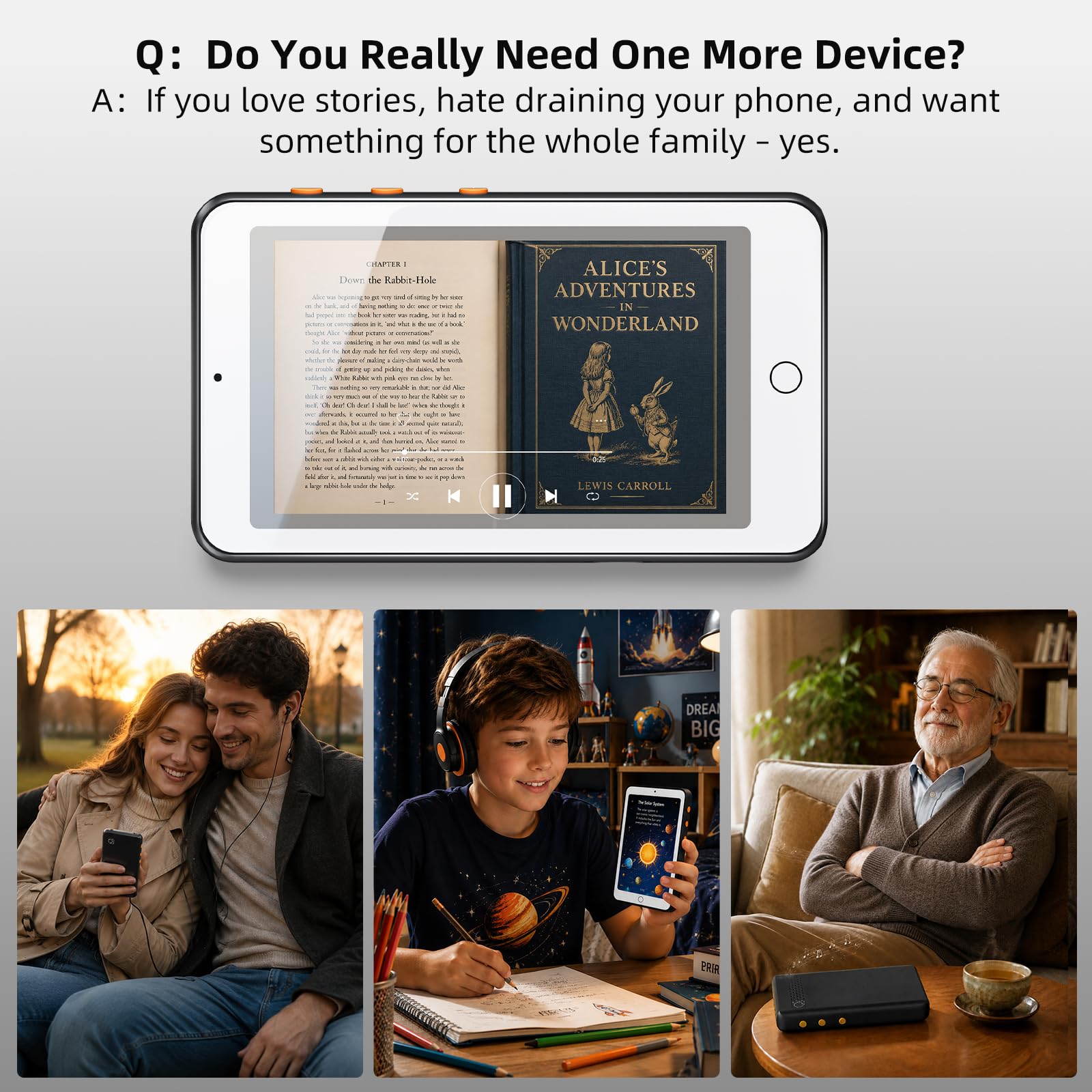 TIMMKOO Lettore audiolibro Nessuna pubblicità Nessuna distrazione, Bluetooth e WiFi, Altoparlante forte, Schermo da 4 '' Lettore audiolibro portatile per bambini, Ebook integrato e app audiolibri