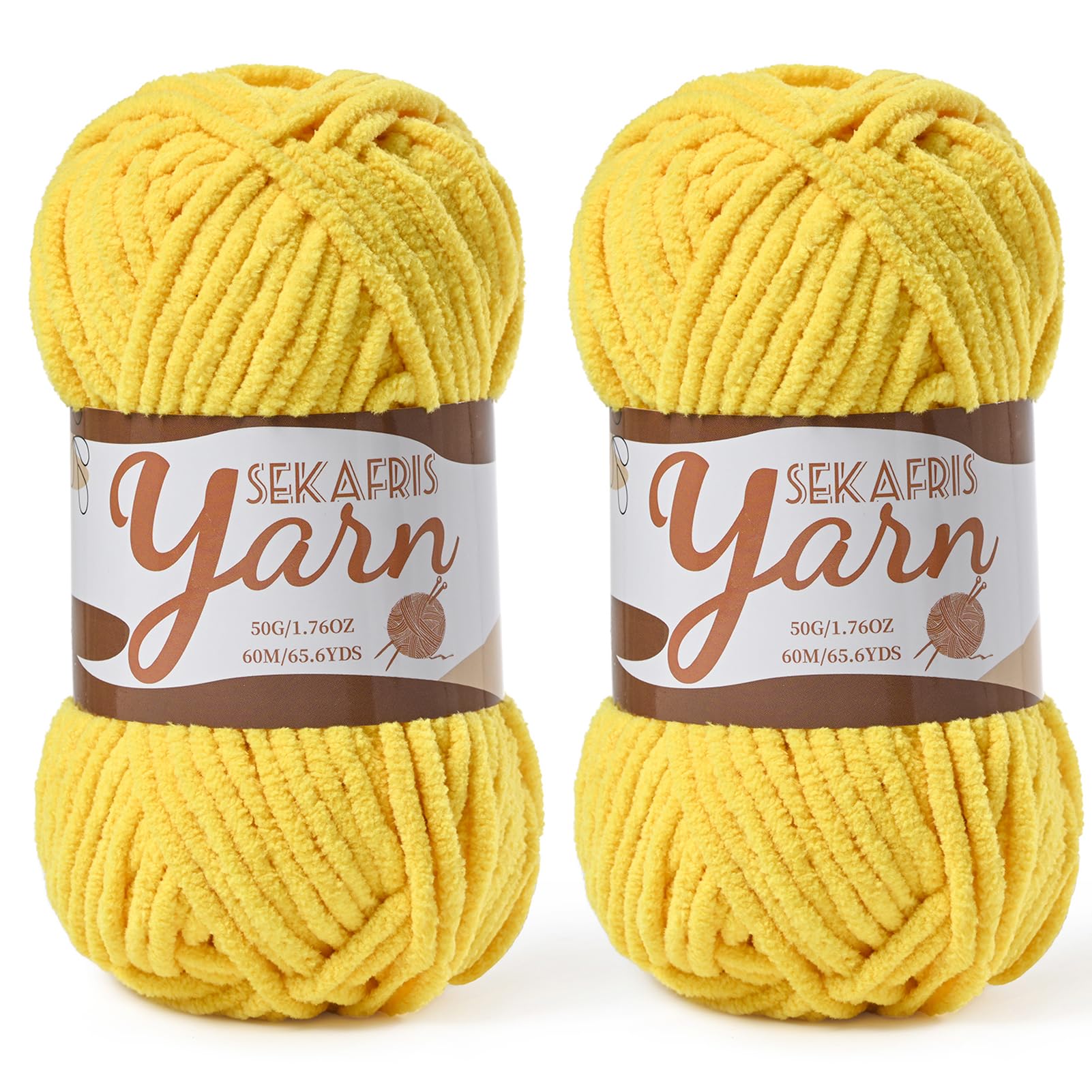 Chenille Yarn for Crocheting Crochet Golden Yellow Yarn 2 Pack