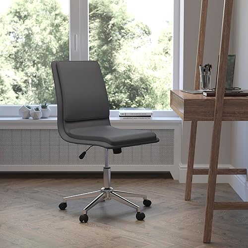 Miniatura 2 de Flash Furniture Madigan - Silla de oficina Task  Lujosa tapicería gris LeatherSoft  Acolchado medio respaldo y asiento  Base cromada ajustable en