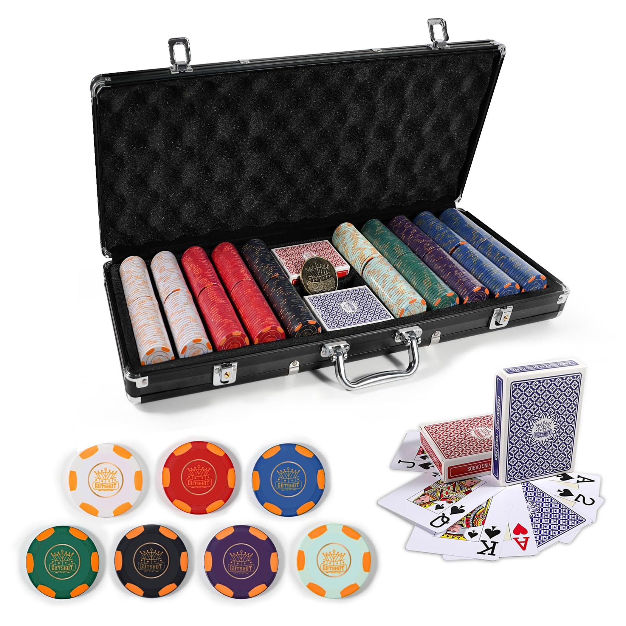 GUTSHOT Premium Ceramic Poker Chips Set with Luxury Case – Casino-Grade Poker Chips for Texas Hold'em, Blackjack & Card Games, Durable Chips for Home & Tournament Play