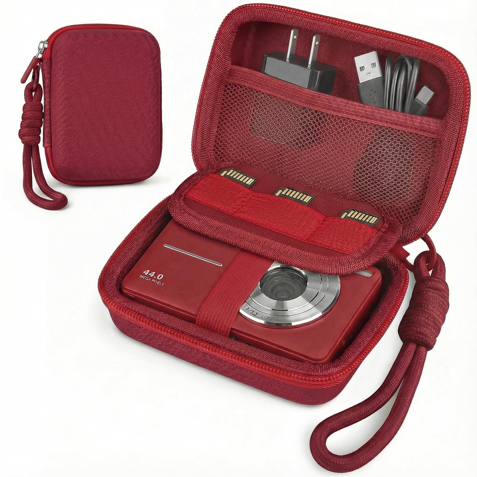 Photo 1 of Digital Camera Case for CAMKORY/KODAK PIXPRO FZ45/FZ55/Canon IXUS 285 HS/AbergBest/Sony DSCW800/DSCW830 - Small Travel Compact Camera Holder with Mesh Pocket for SD Card & Accessories (Wine Red)