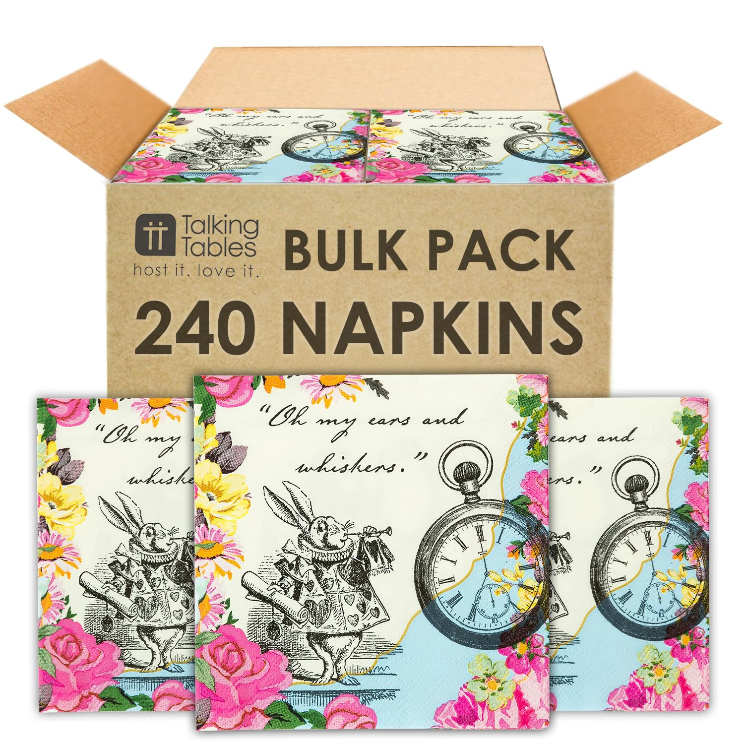 Lot de 240 serviettes en papier jetables Alice au pays des merveilles pour décoration de table pour fête prénatale, anniversaire d'enfant, chapelier fou et décoration d'Alice - Fournitures de fête à