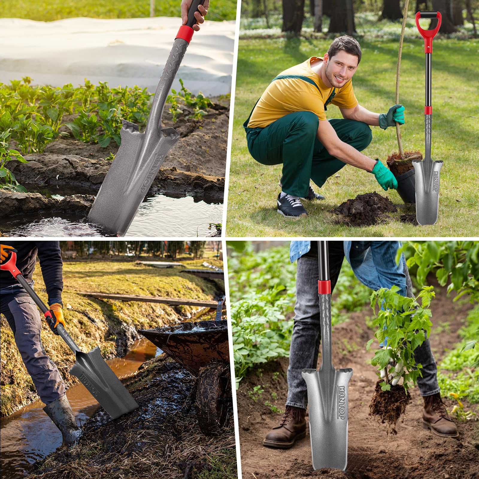 Hantop Drain Spade, Digging Garden Shovel with Fiberglass Handle