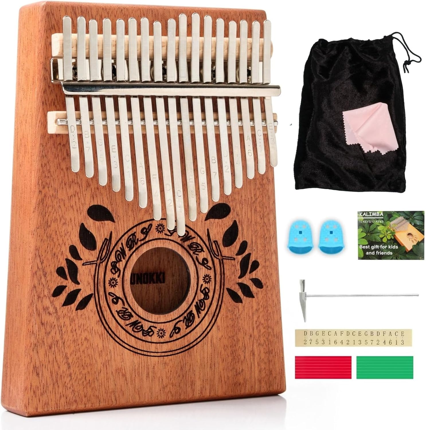 UNOKKI 17-Key Kalimba Thumb Piano - Portable Mahogany Percussion Mbira Instrument - Beginner Tuning Set, Music Instruments for Kids Gifts - Light Brown