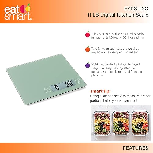 Miniatura 6 de Eat Smart - Báscula de cristal para cocina, 11 libras, color verde