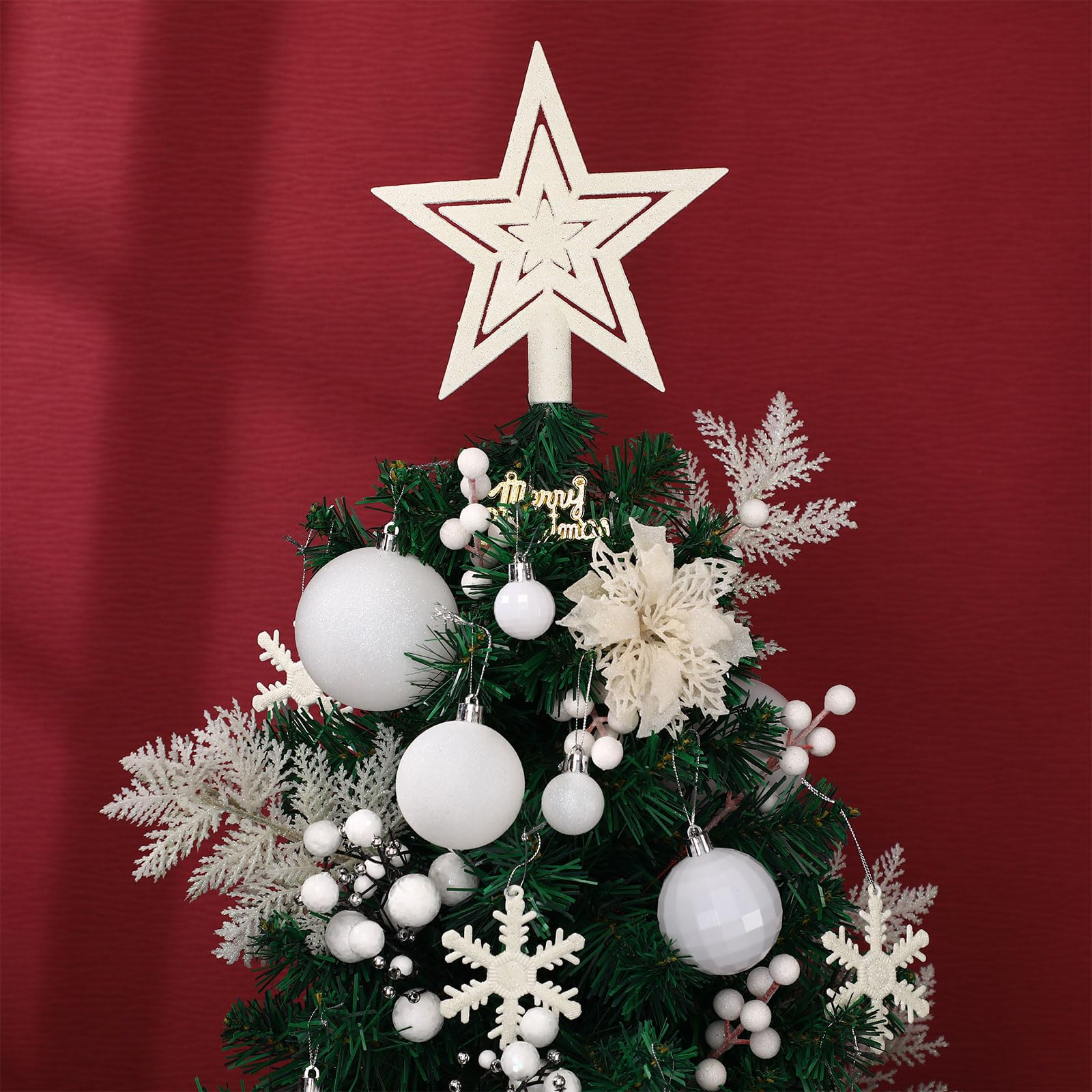 Lot de 94 décorations de sapin de Noël comprenant des boules de Noël à paillettes - Fleurs poinsettia à paillettes - Baies et tiges pour Noël, vacances, mariage (blanc)
