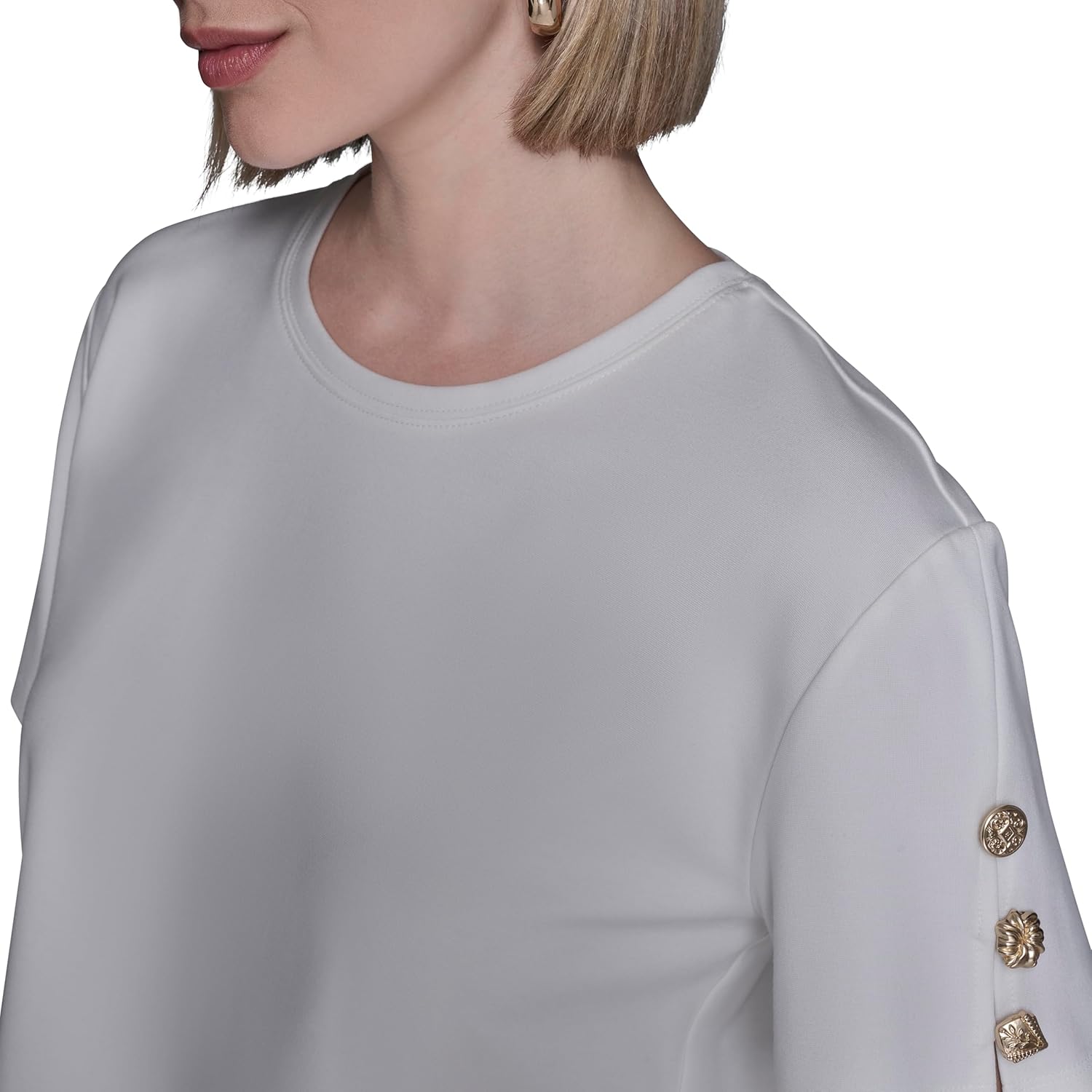 Karl Lagerfeld Women's Short Sleeve Pleated Border Crewneck Essential T-Shirt - Image 5