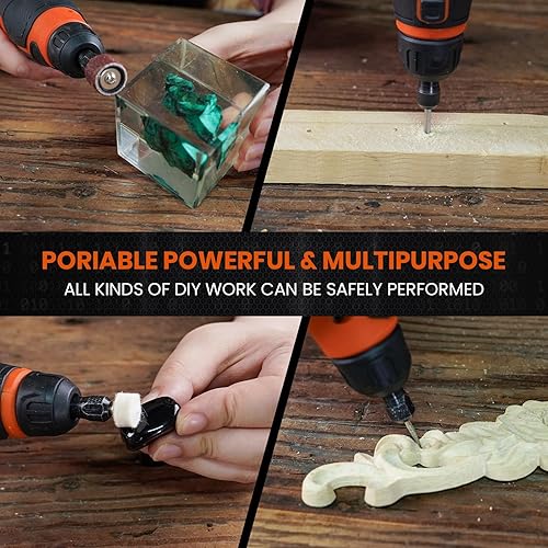 Miniatura 7 de HARDELL Herramienta rotativa inalámbrica de 12 V, kit de herramientas rotativas de 6 velocidades, 30000 rpm, 94 accesorios de herramientas rotativas