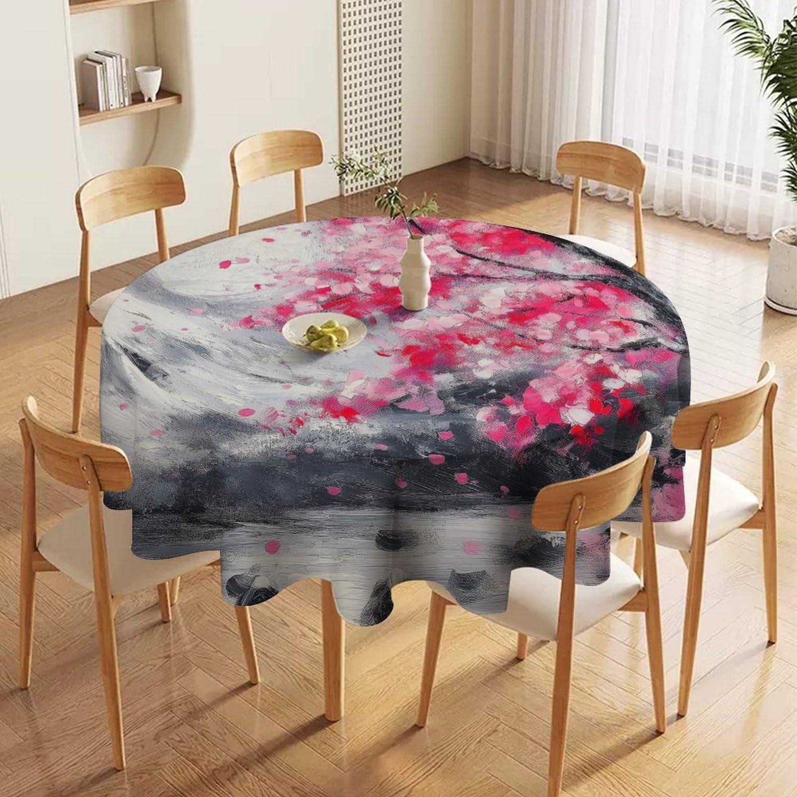 ORDOBO Round Table Cover -Cartoon Scenery Fashion Tablecloth Protector 3D Print Wipeable Outdoor Table Cover For Kitchen Dining Home Decoration 152X152Cm