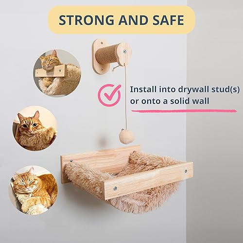 Miniatura 6 de SOOBIE PAW Hamaca de pared para gatos montada en la pared con juguete, cama de pared para gatos autocalentables, estante para gatos de interior y