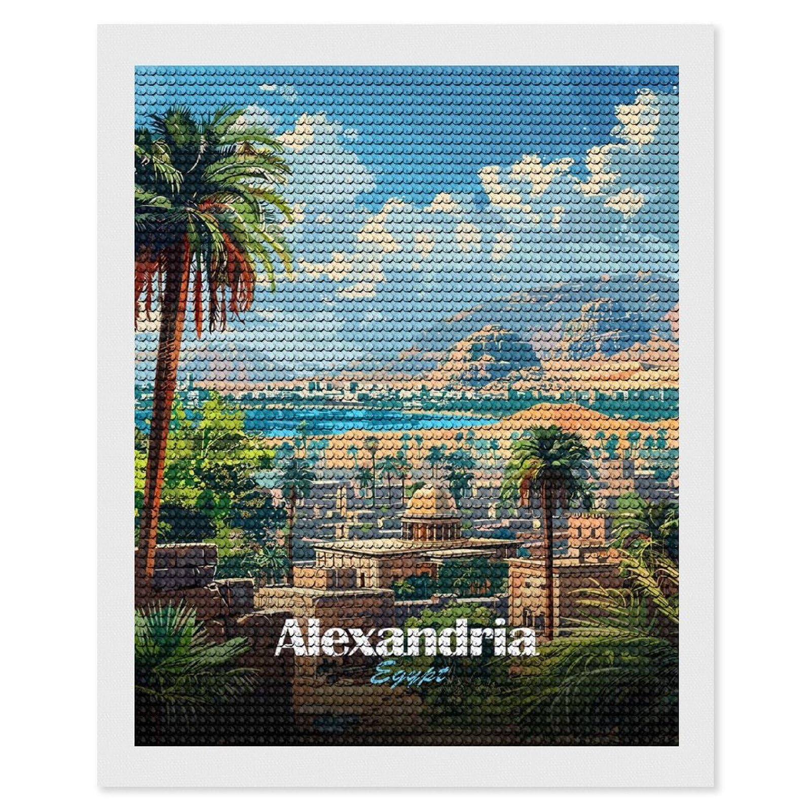 Junmoney Alexandria, Egypt Travel Diamond Art Canvas 16"x20", Full Kit Included, Bedroom Decor, for Beginners, Thoughtful Handmade Gift