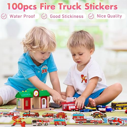 Miniatura 2 de Glenmal 100 calcomanías de camión de bomberos para niños, calcomanías de bomberos, lindos camiones de bomberos, regalos de fiesta de cumpleaños,