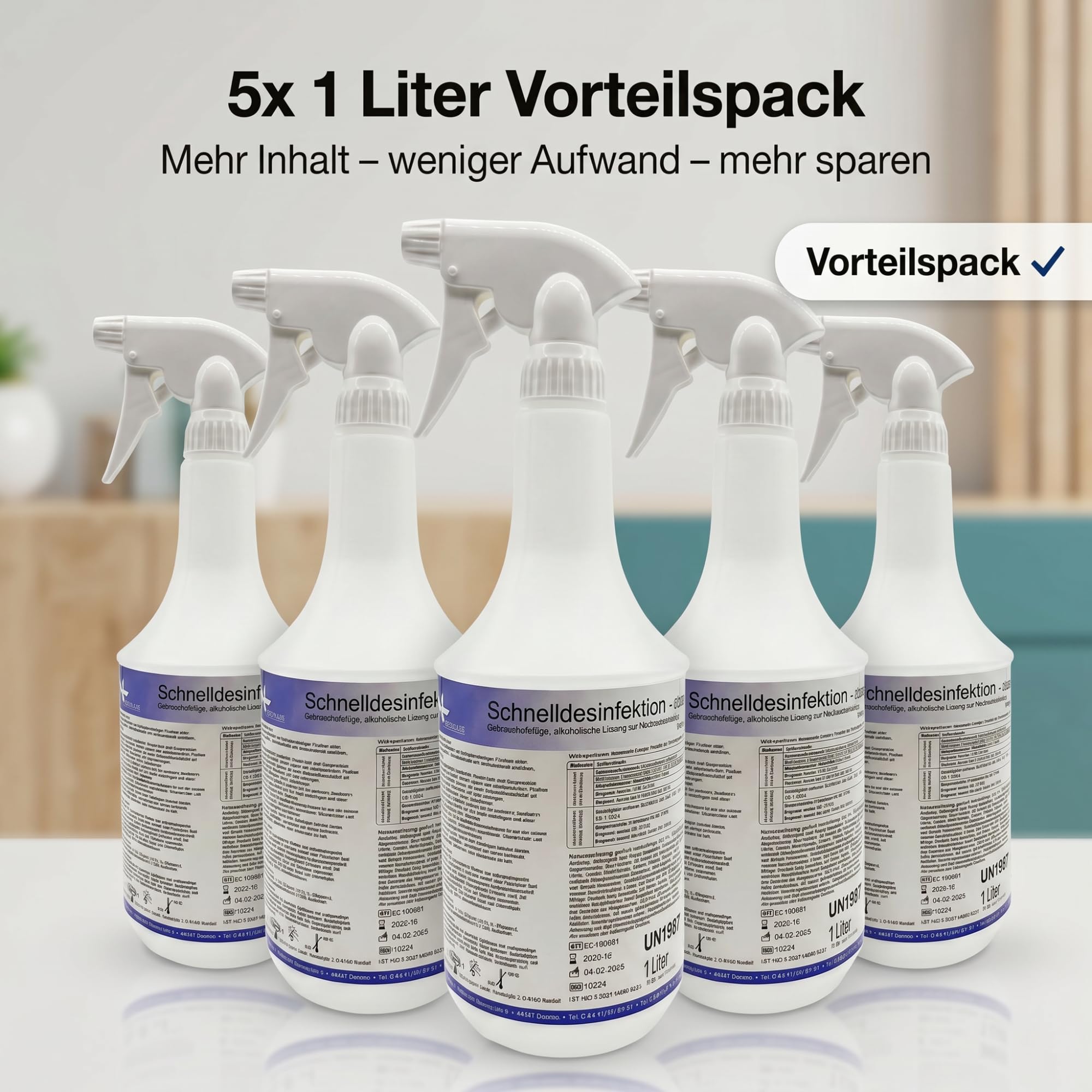 KK Schnelldesinfektion Spray Duft CLASSIC - Hochwirksames Desinfektionsmittel 5x 1L Fl. für Oberflächen – Wirksam gegen Bakterien, Viren & Pilze – Ideal für Haushalt, Praxis&Gewerbe