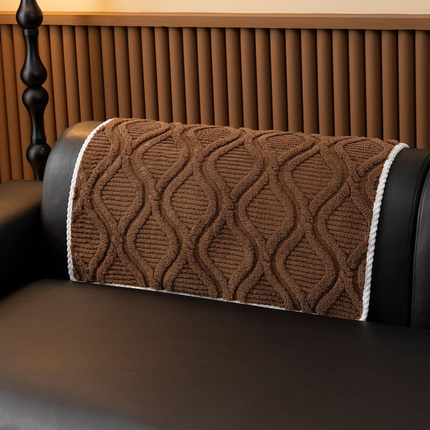 vctops Set of 2 Couch Armrest Cover Backrest Covers, Anti Slip Soft Fuzzy Sofa Covers, Washable Jacquard Furniture Protector Sofa Slipcover for Dogs Cats Pet (Coffee,28"x35")