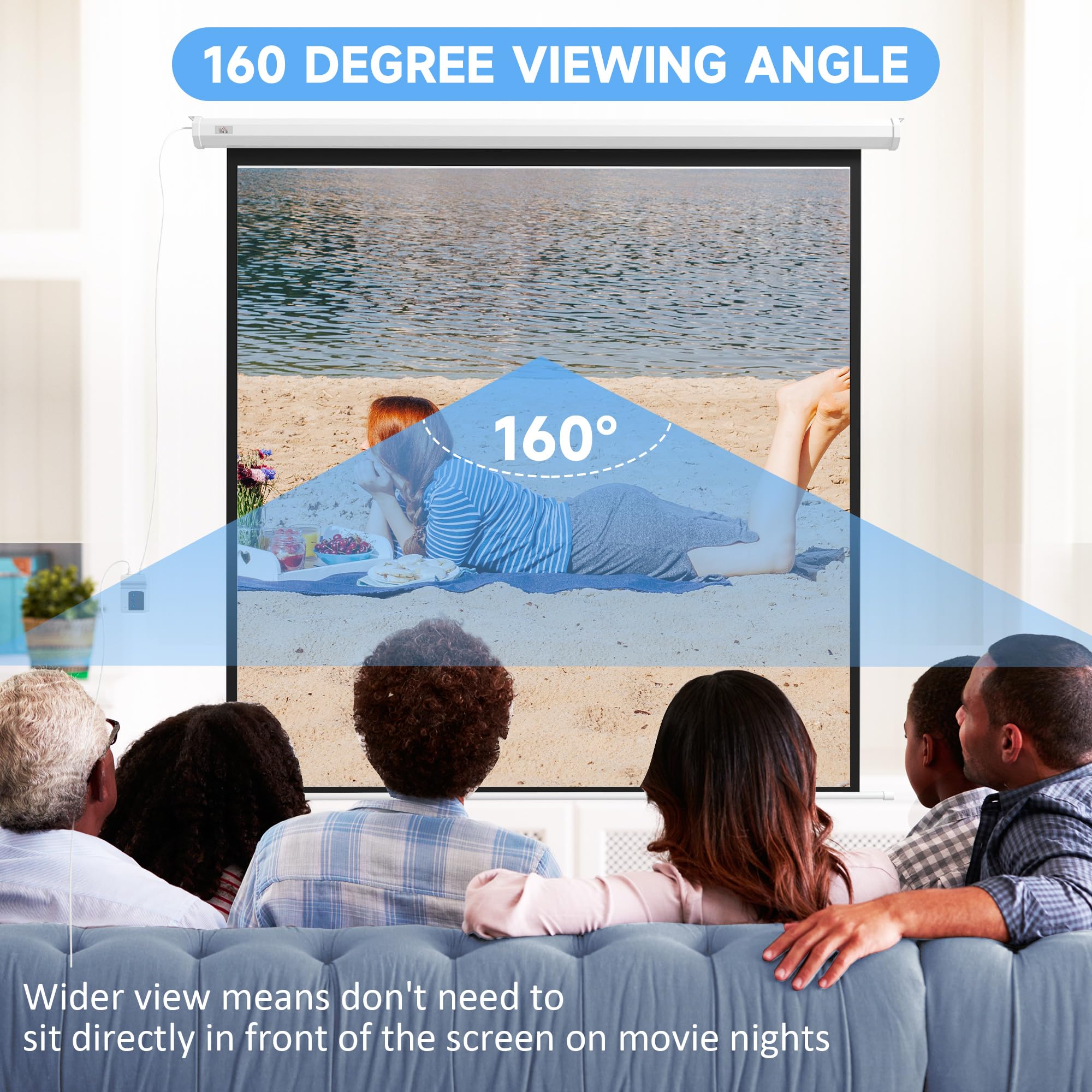 Schermo per videoproiettore HOMCOM da 96 pollici, schermo di proiezione elettrico e motorizzato 4K HD 1:1, schermo di proiezione per TV e home cinema, montaggio a parete o a soffitto, pannello di