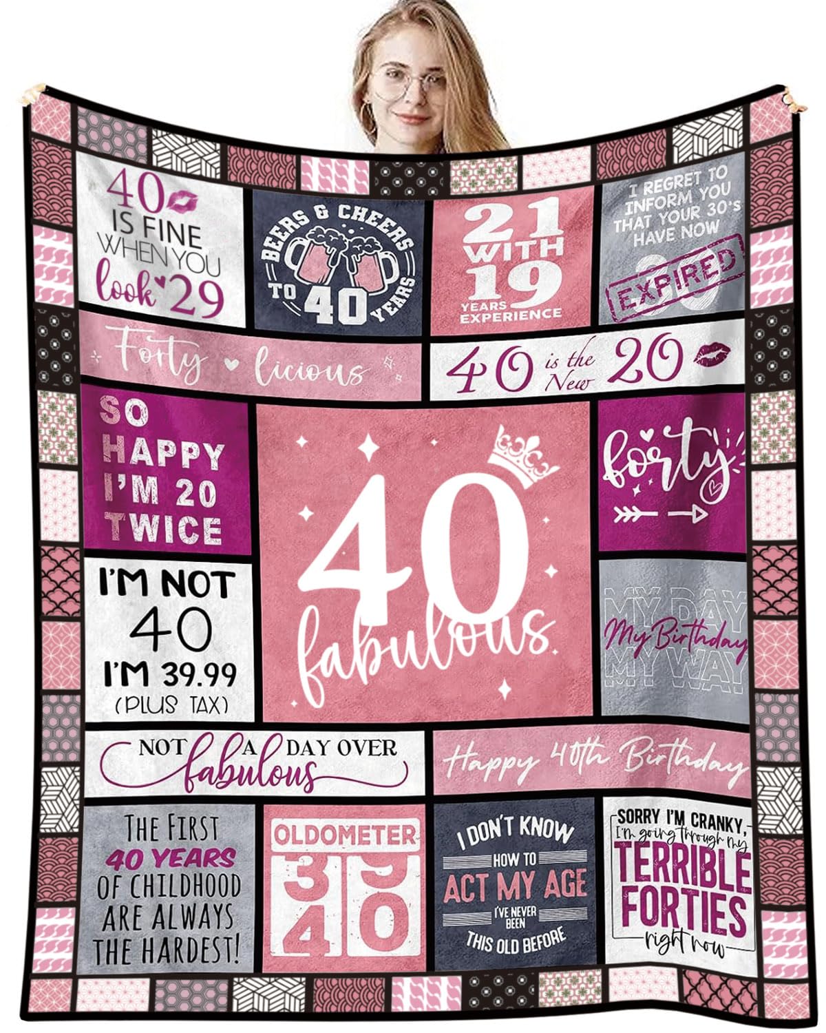 Vivajoy Women's Throw Blanket - 40Th 40Th Birthday Gifts For - 40Th Birthday Gifts Throw Blanket 60"X50", Presents For 40Th Birthday, 40Th Birthday Gift Ideas For Her, Wife, Friend, Mum, Sister