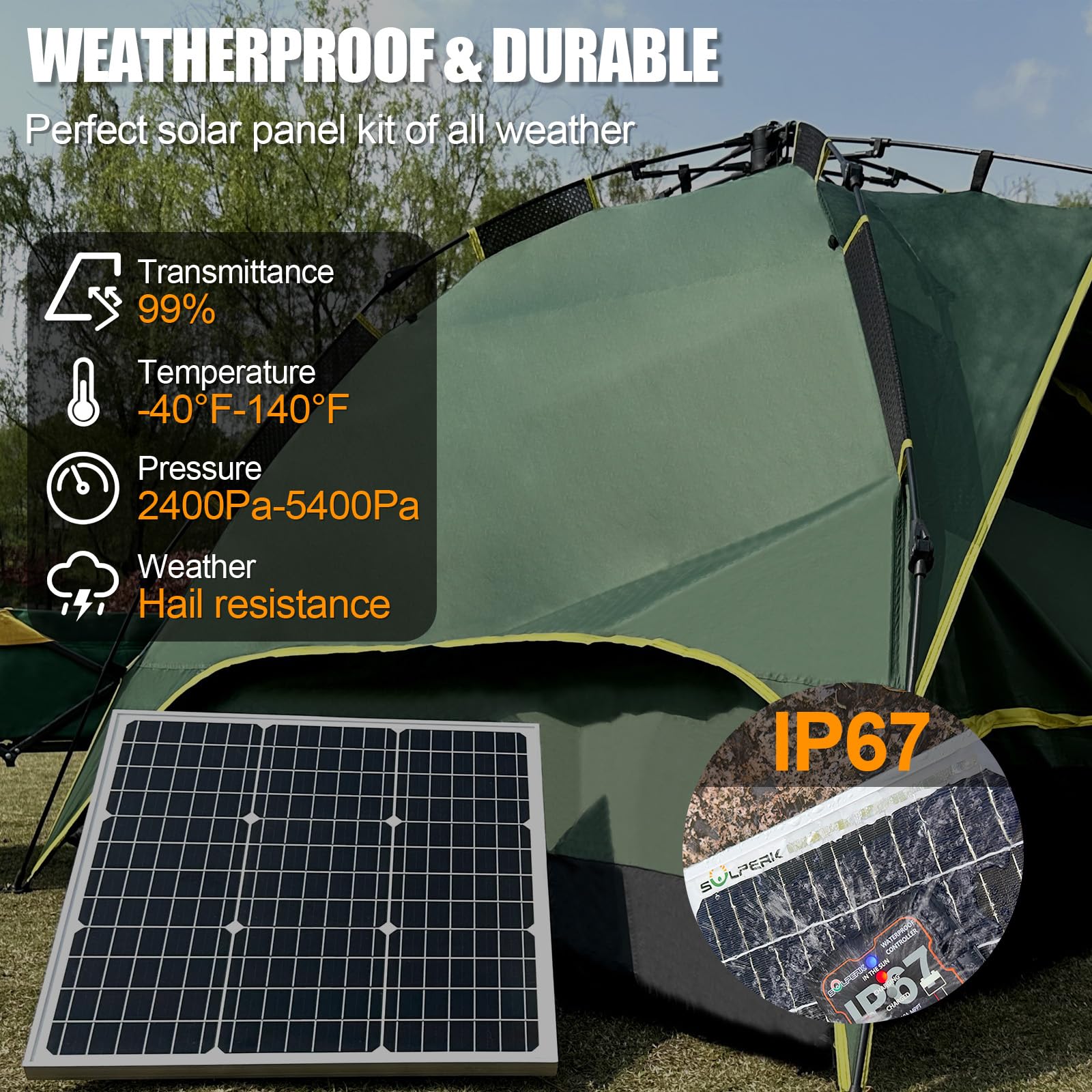 SOLPERK Kit pannello solare da 50 W 12 V, impermeabile, caricabatterie e manutenzione + controller MPPT intelligente + staffa di montaggio regolabile per barca, auto, camper, moto (senza staffa di