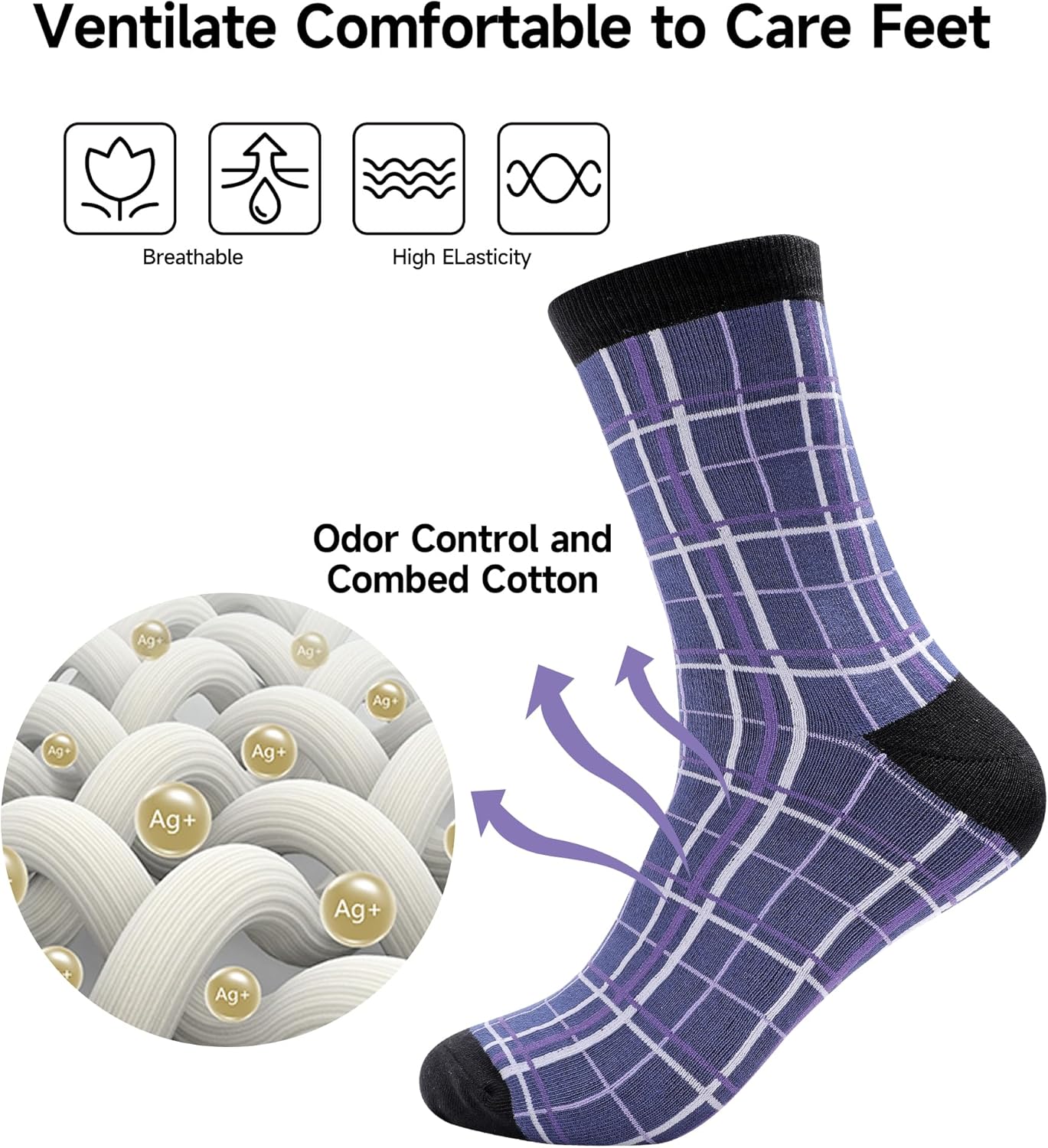 Men's Dress Socks Combed Cotton Anti Odor Quick Dry Moisture Wikcing Size 8-13 Crew Length - Image 3