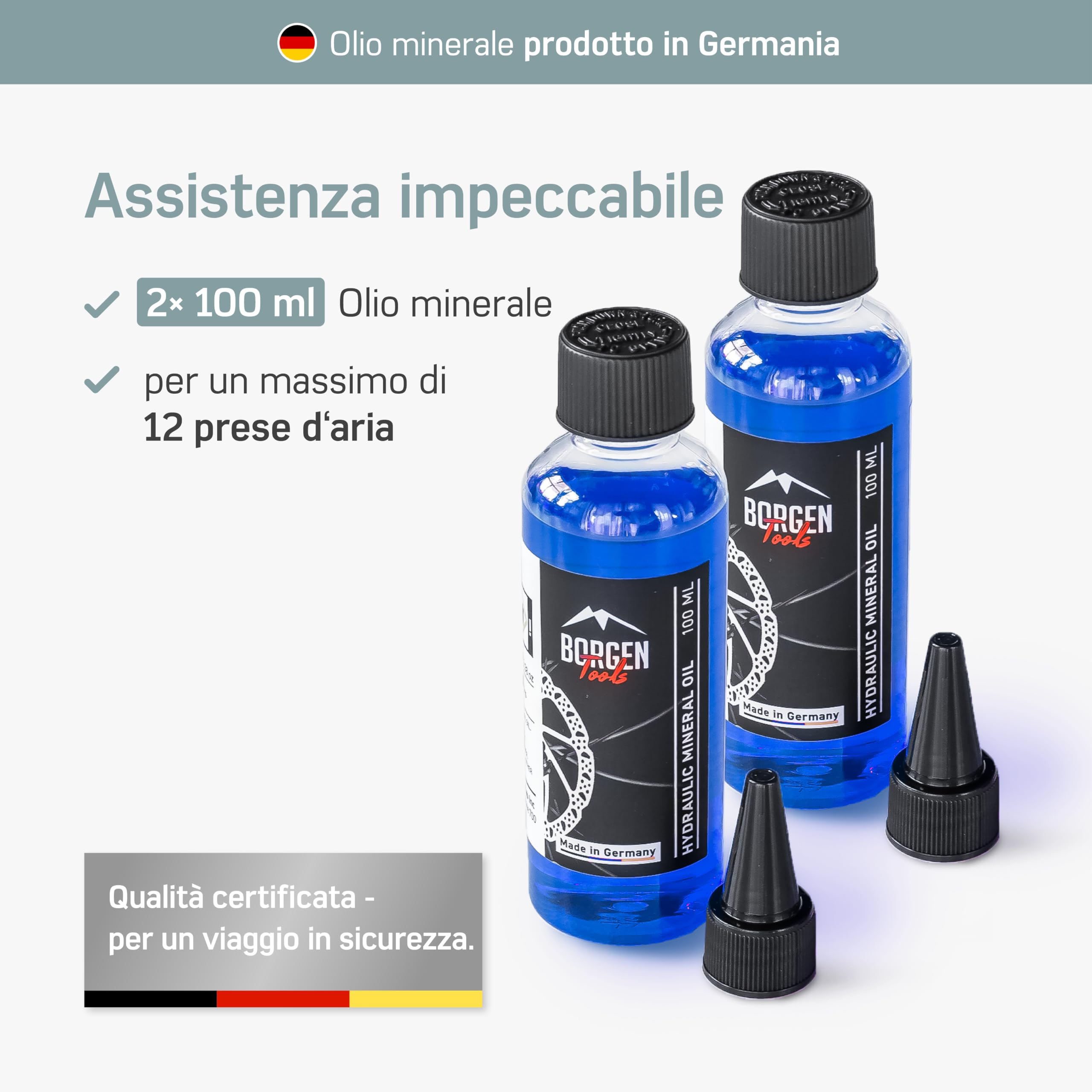 Borgen Kit Spurgo Freni PRO per Freni a Disco Magura per Bicicletta - Kit spurgo Freni magura con Istruzioni, incl. 2x100 ml Olio Minerale magura, per Magura MT7, MT5 e Altri Modelli