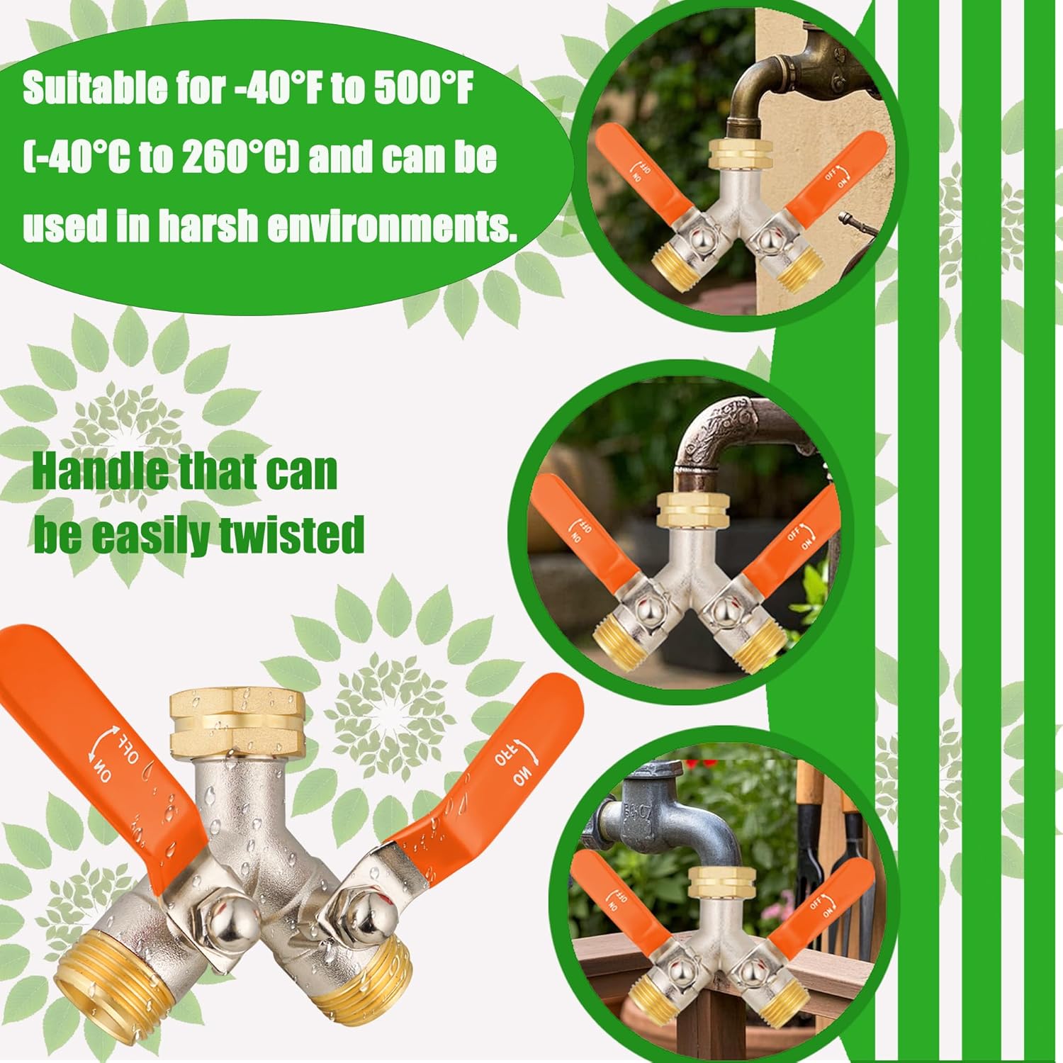 EJW Hose Splitter 2 Way, Garden Hose Splitters, 2 Way Faucet Splitter, Water Spigot Splitter, RV Brass Hose Splitter, Two way Hose Bib Splitter, Double Hose Connector, Hose Valve 3/4 Inch GHT Thread.