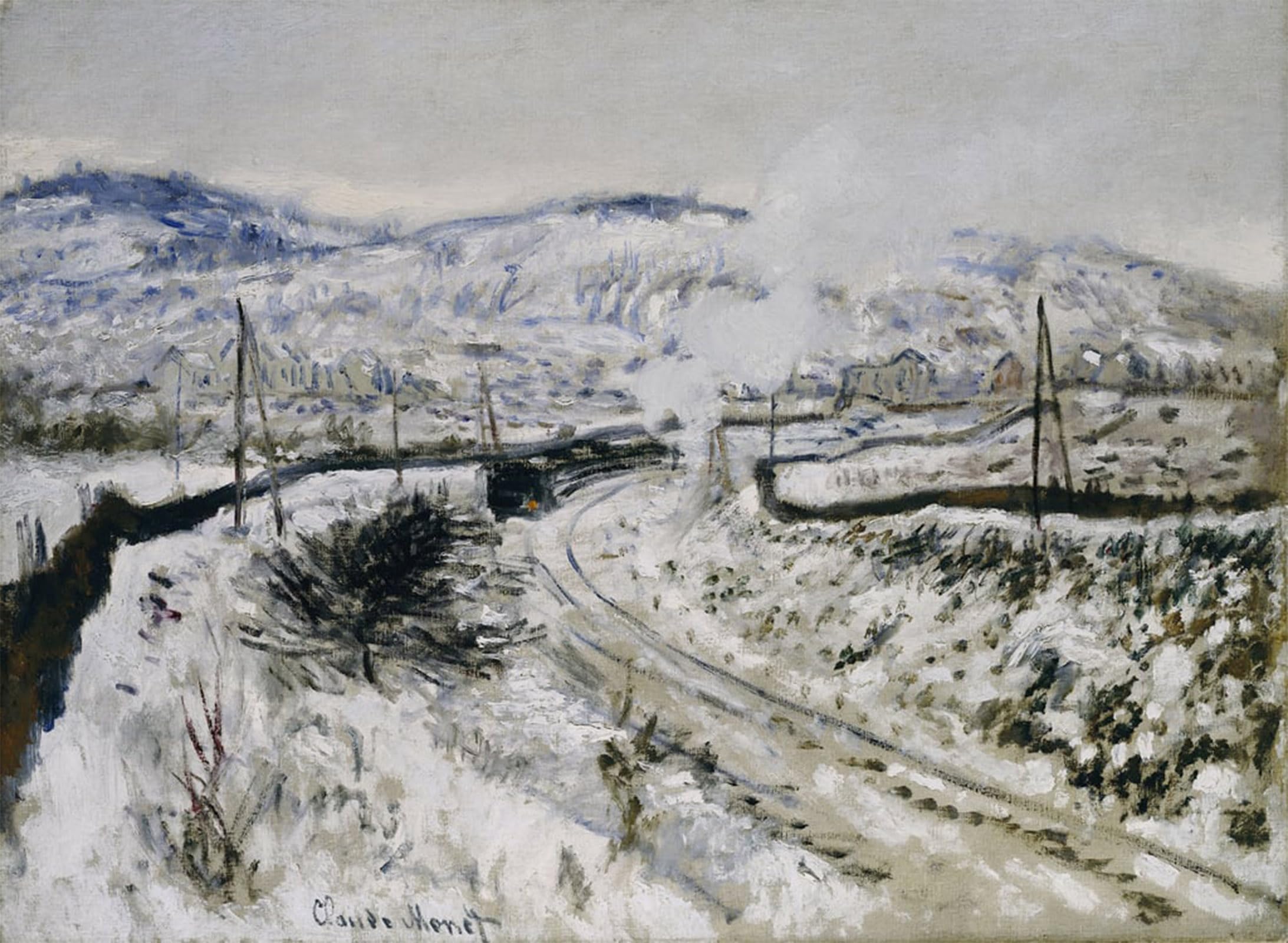 ARTXLXXBN Famous Print Painting Colorful Art Print Train in the Snow At Argenteuil by Claude Monet Canvas Art Decorations for Home Decor 60x90cm