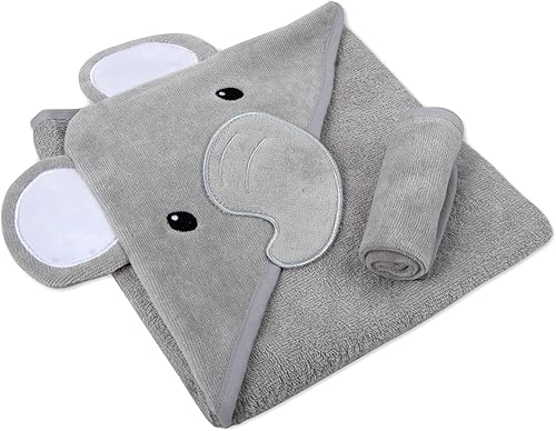 Miniatura 3 de Juego de toallas y paños con capucha de animales para recién nacidos, bebés, niños pequeños y niñas de 3 a 24 meses (elegante elefante gris),